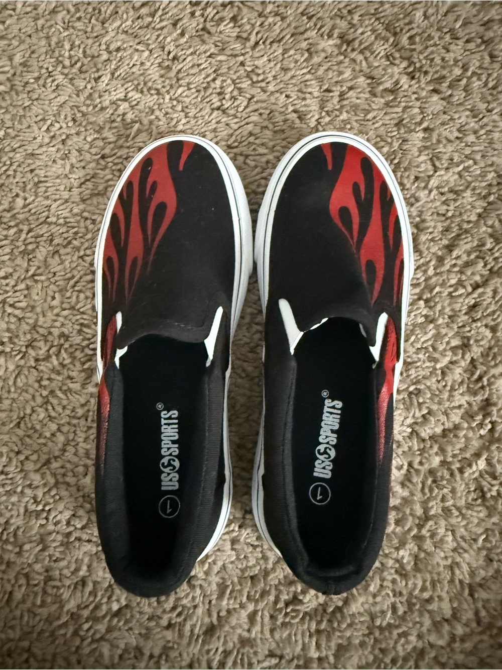USG Sports Black Slip-On Shoes with Red Flame Design